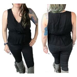 Chelsea28 Sleeveless Tuck Wrap Top black peplum spliced v neck ruching